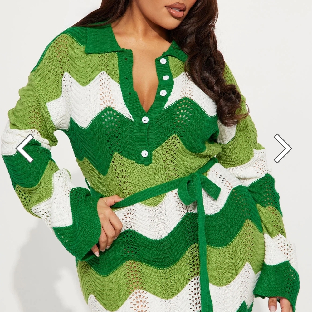 Green and White Chevron Knit Dress